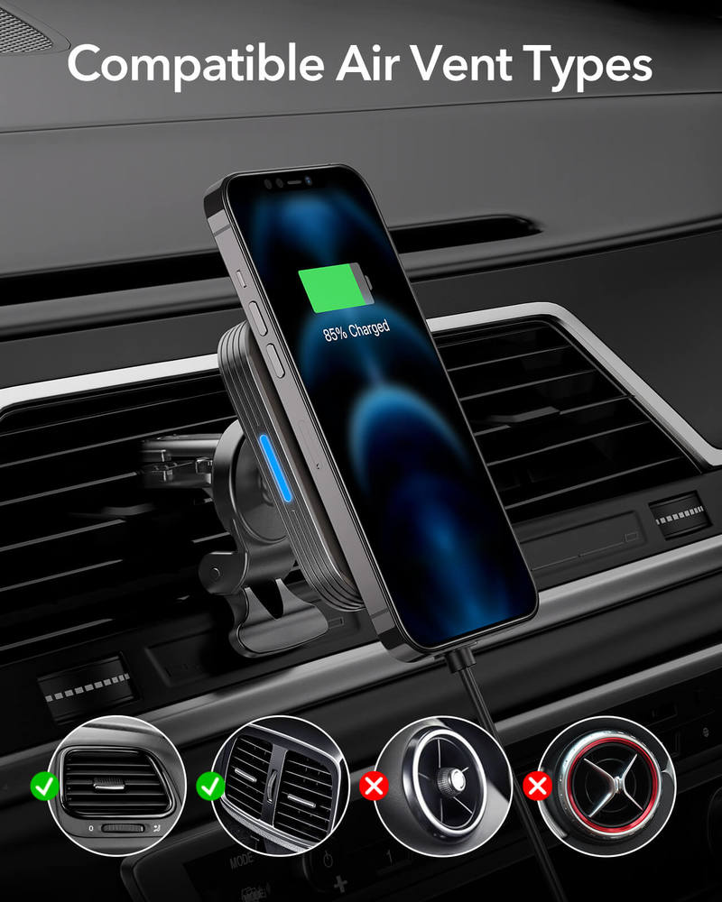 Magnetic Wireless Car Charger Mount for iPhone 12 Supports MagSafe 2 Magnetic Wireless Car Charger Mount for iPhone 12 Supports MagSafe 2